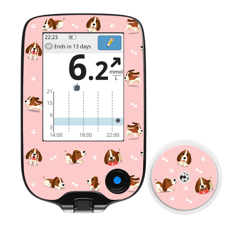 Sticker pour lecteur Freestyle Libre Petits chiens fond rose My Lovely Bird