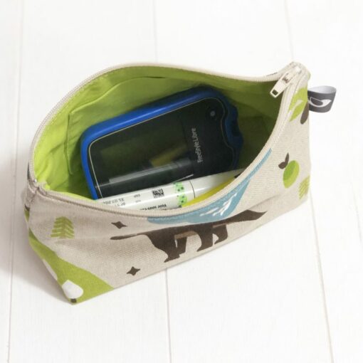 Petite trousse pour diabétiques, Dinosaure marron, intérieur vert pomme, My Lovely Bird – Image 3