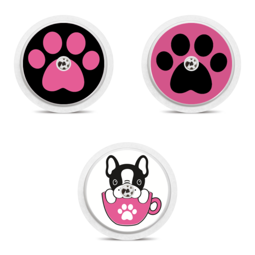 3 stickers pour capteurs Freestyle Libre, Petit bulldog et pattes, My Lovely Bird