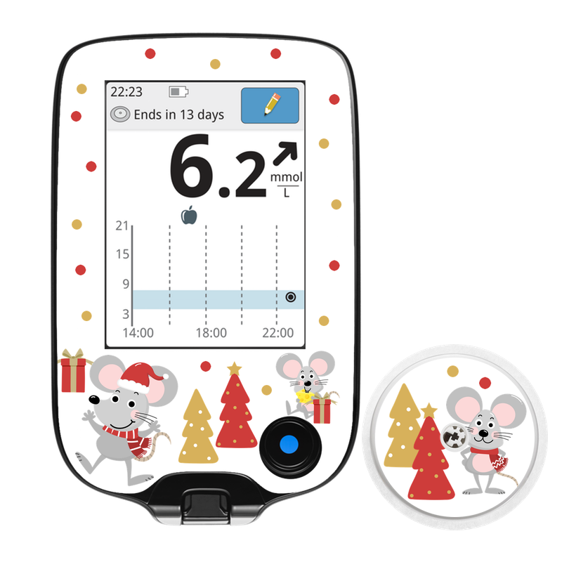 Sticker pour lecteur Freestyle Libre, souris de Noël, My Lovely Bird