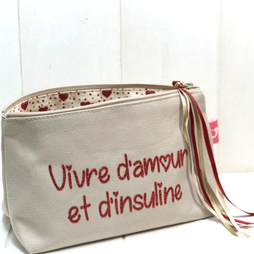Petite trousse à paillettes pour diabétiques, ficelle, Vivre d'amour et d'insuline rouge, My Lovely Bird