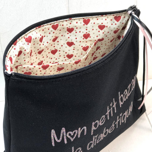 Grande trousse à paillettes pour diabétiques, noire Mon petit bazar de diabétique argent rosé, My Lovely Bird – Image 2