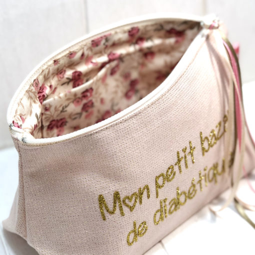 Petite trousse à paillettes pour diabétiques, tissu rose fil lurex or, Mon petit bazar de diabétique, My Lovely Bird – Image 4