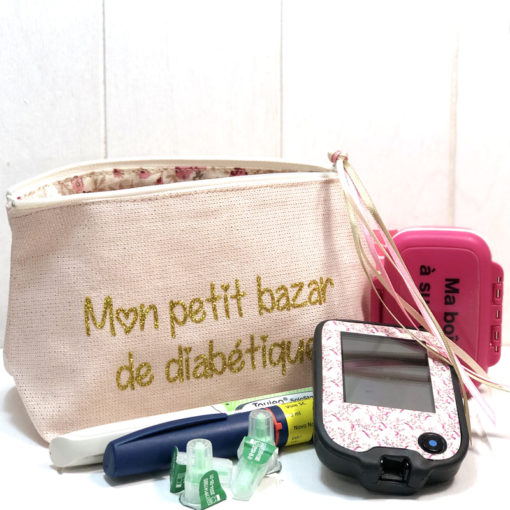 Petite trousse à paillettes pour diabétiques, tissu rose fil lurex or, Mon petit bazar de diabétique, My Lovely Bird – Image 3