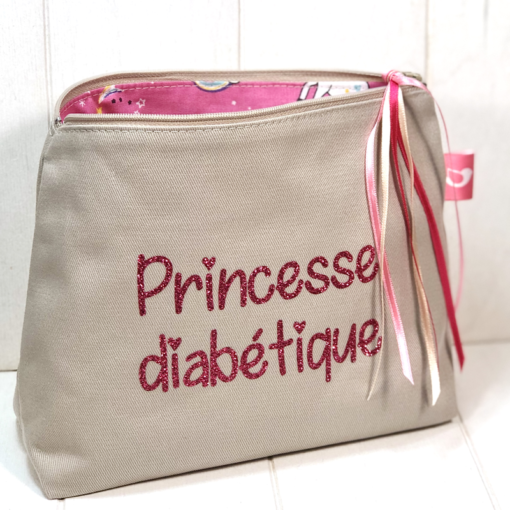 Grande trousse à paillettes pour diabétiques ficelle Princesse diabétique rose, My Lovely Bird