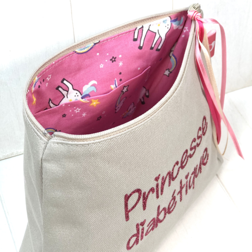 Grande trousse à paillettes pour diabétiques ficelle Princesse diabétique rose, My Lovely Bird – Image 2