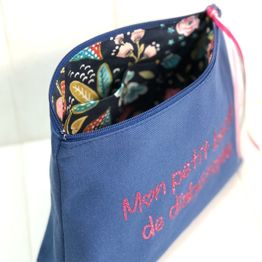 Grande trousse à paillettes pour diabétiques bleue Mon petit bazar de diabétique, My Lovely Bird – Image 2
