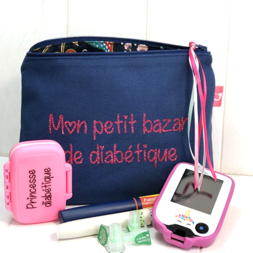 Grande trousse à paillettes pour diabétiques bleue Mon petit bazar de diabétique, My Lovely Bird – Image 3