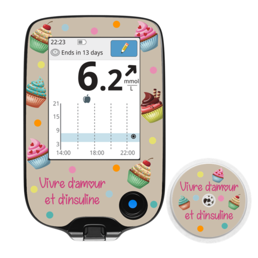 Sticker pour lecteur Freestyle Libre Vivre d'amour et d'insuline cupcakes My Lovely Bird