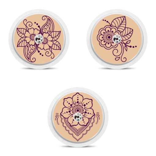 3 stickers pour capteurs Freestyle Libre Fleurs Mehndi My Lovely Bird