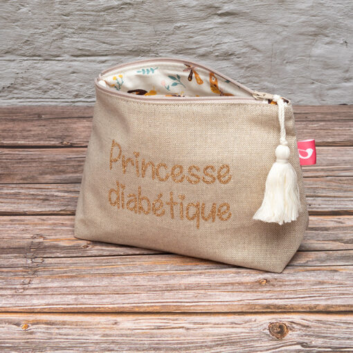 Grande trousse My Lovely Bird beige pailleté Princesse diabétique diabétique doublure papillons