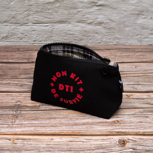Petite trousse My Lovely Bird noire Mon Kit de survie DT1 doublure tartan