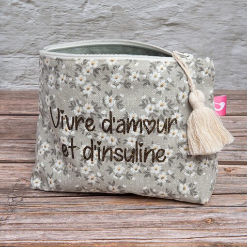 Grande trousse My Lovely Bird marguerites kaki Vivre d'amour et d'insuline