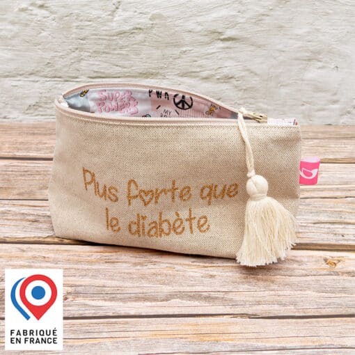 Petite trousse My Lovely Bird beige pailleté Plus forte que le diabète Girl Power