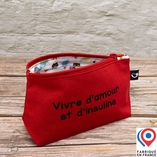Petite trousse My Lovely Bird rouge Vivre d'amour et d'insuline petits super-héros