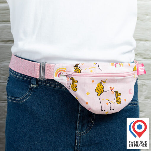 Ceinture mini banane My Lovely Bird Licorne blonde ceinture rose paillettes