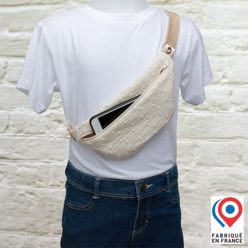 Ceinture banane molletonnée My Lovely Bird broderie anglaise ceinture nude paillettes