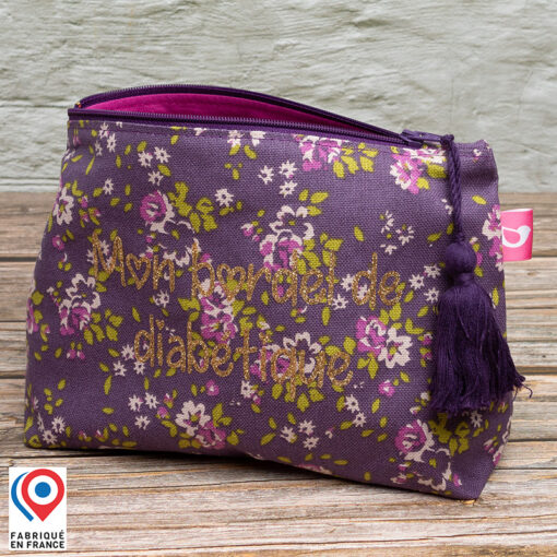 Grande trousse My Lovely Bird Fleurs lilas Mon bordel de diabétique pompon