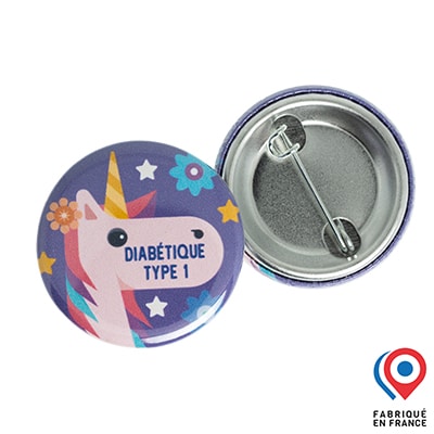 Dia badge My Lovely Bird Licorne Diabétique Type 1 fond violet