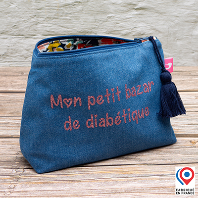 Grande trousse My Lovely Bird jean Mon petit bazar de diabétique doublure toile enduite fleurs oranges