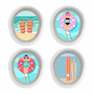 4 stickers pour capteurs Dexcom G7 et One+ à la plage My Lovely Bird