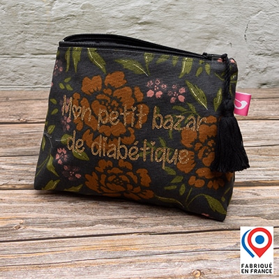 Grande trousse My Lovely Bird Fleurs Havane Mon petit bazar de diabétique doublure toile enduite