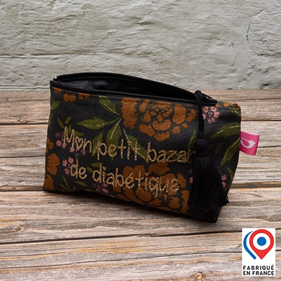 Petite trousse My Lovely Bird Fleurs Havane Mon petit bazar de diabétique doublure toile enduite