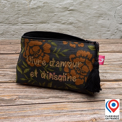 Petite trousse My Lovely Bird Fleurs Havane Vivre d'amour et d'insuline doublure toile enduite