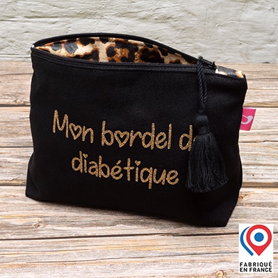 Grande trousse My Lovely Bird noire Mon bordel de diabétique doublure toile enduite léopard