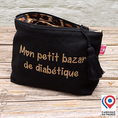 Grande trousse My Lovely Bird noire Mon petit bazar de diabétique doublure toile enduite léopard