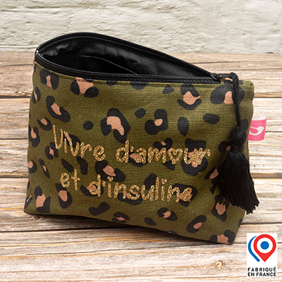Grande trousse My Lovely Bird léopard Vivre d'amour et d'insuline doublure toile enduite