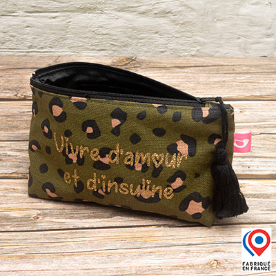 Petite trousse My Lovely Bird léopard Vivre d'amour et d'insuline doublure tissu enduit