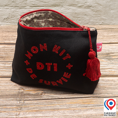 Grande trousse My Lovely Bird noire Mon kit de survie doublure toile enduite coeurs